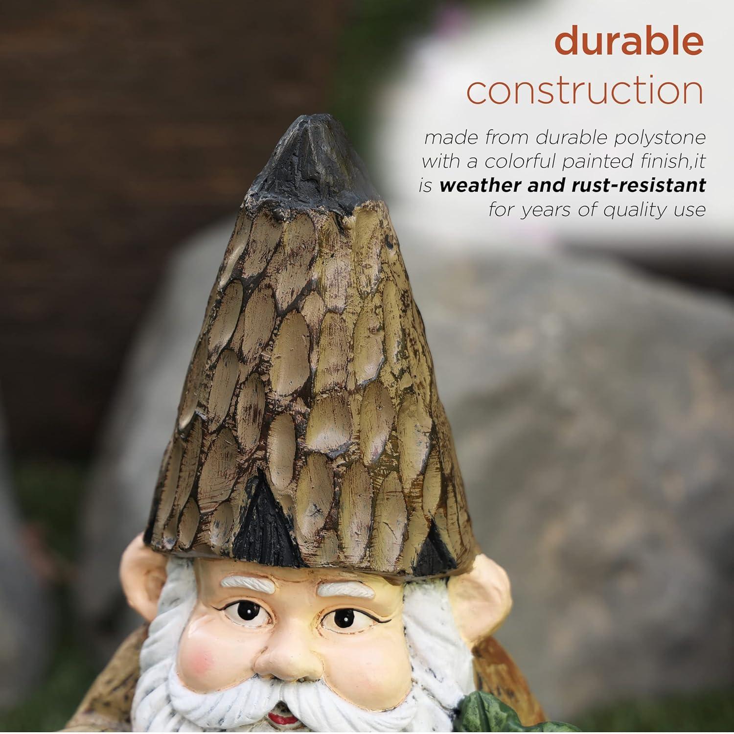 Alpine Corporation 7" x 6" x 16" Polystone Gnome with Shovel Garden Statue, Brown