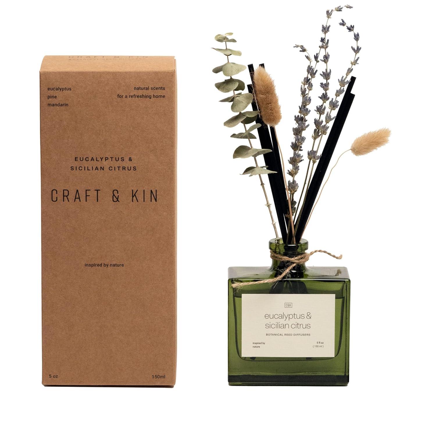 Craft & Kin Reed Diffuser Set With Flower For Home With Eucalyptus & Sicilian Citrus Scent