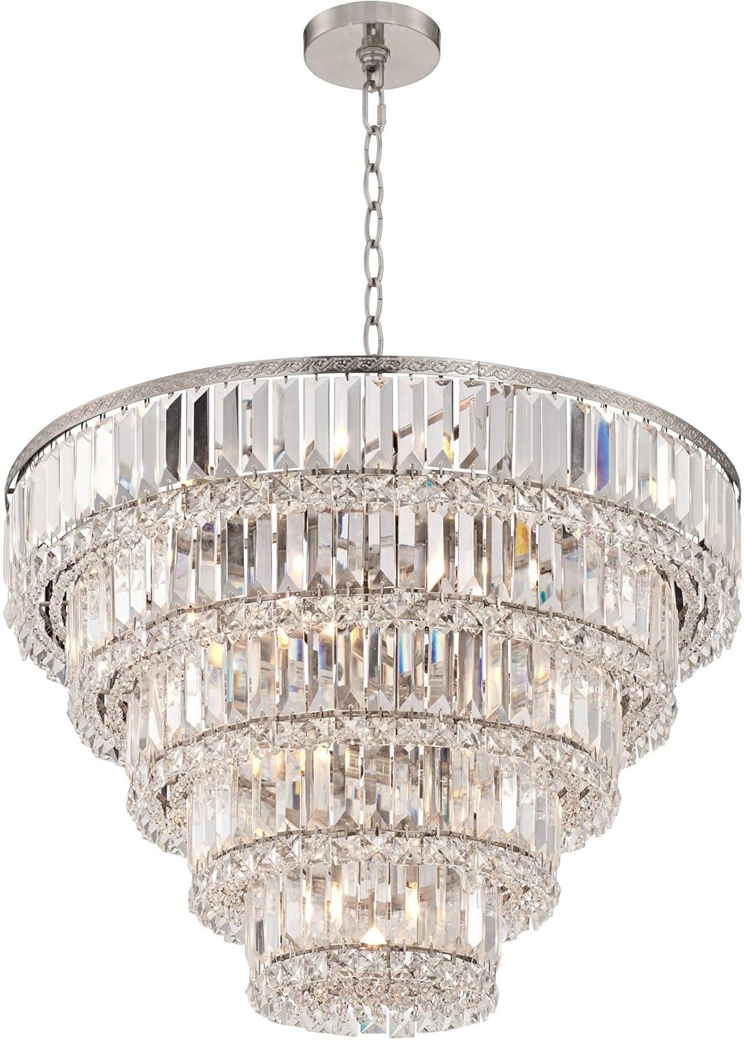 Vienna Full Spectrum Magnificence Satin Nickel Chandelier 24 1/2" Wide Modern Faceted Crystal Glass 15-Light LED Fixture for Dining Room House Kitchen