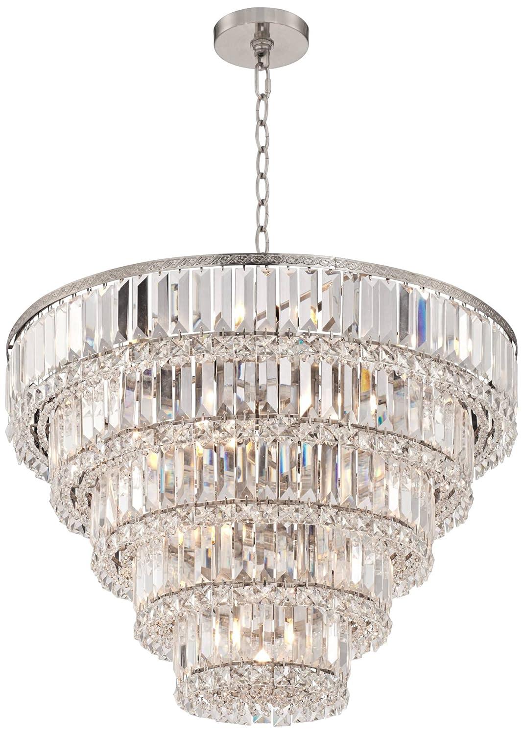 Vienna Full Spectrum Magnificence Satin Nickel Chandelier 24 1/2" Wide Modern Faceted Crystal Glass 15-Light LED Fixture for Dining Room House Kitchen