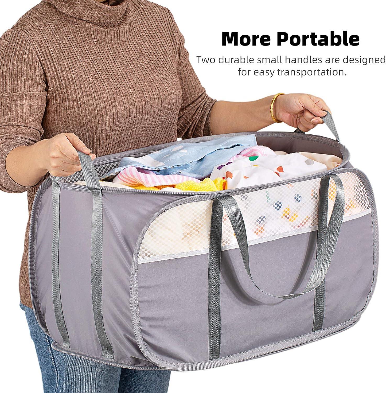 Pop-Up Laundry Hamper with Reinforced U-Shaped Handle - 1.5 Load Capacity Collapsible Basket, Magnetic Closure, Anti-Snap Safety Design, Fits in Washer/Dryer Gaps