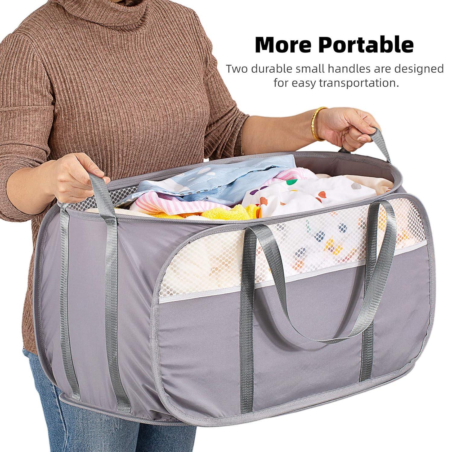 Pop-Up Laundry Hamper with Reinforced U-Shaped Handle - 1.5 Load Capacity Collapsible Basket, Magnetic Closure, Anti-Snap Safety Design, Fits in Washer/Dryer Gaps