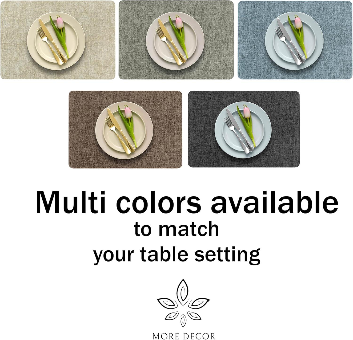 FOCUSLINE Faux Leather Placemats Set of 6, Light Grey Table Place Mats, Waterproof and Non-Slip Dining Table Mats for Indoor & Outdoor Use