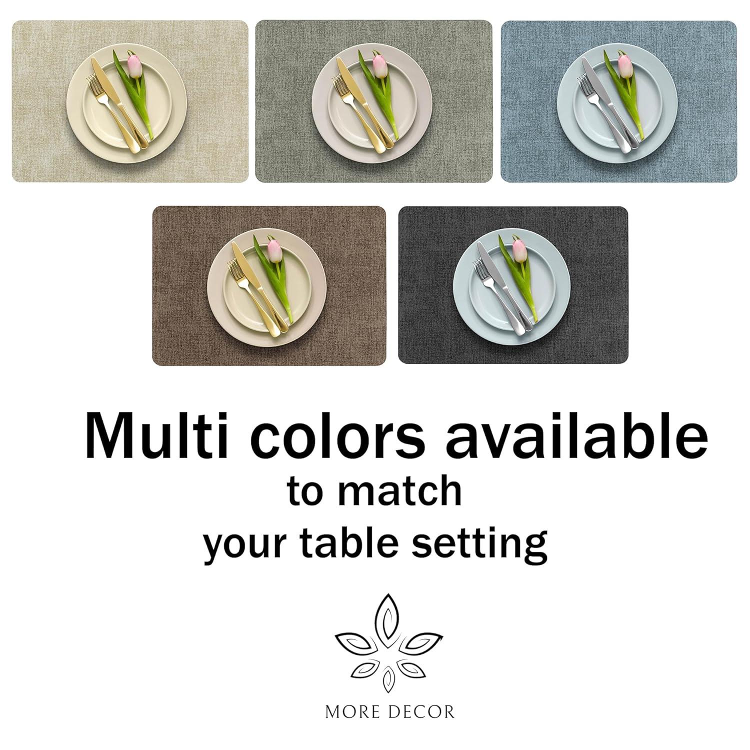 FOCUSLINE Faux Leather Placemats Set of 6, Light Grey Table Place Mats, Waterproof and Non-Slip Dining Table Mats for Indoor & Outdoor Use