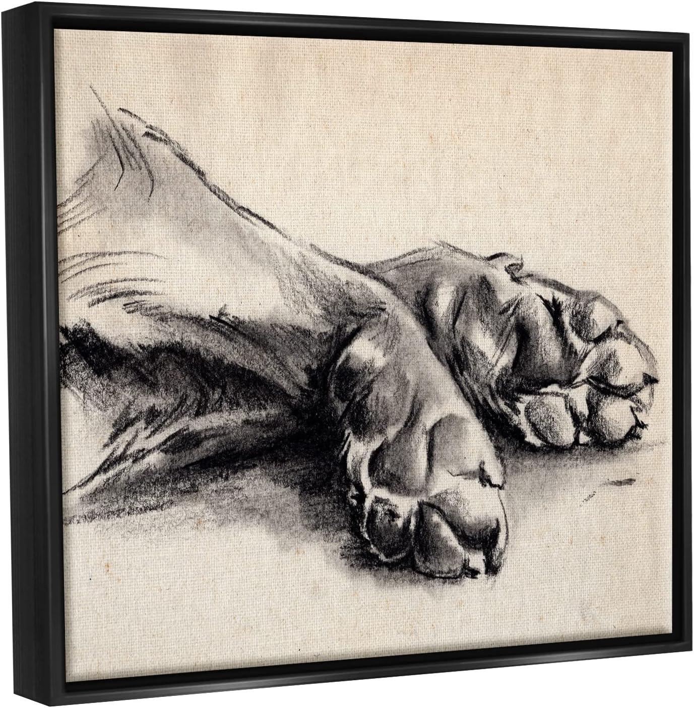 Stupell Industries Dog Paw Charcoal Design Minimal Tan Black Black Floater Framed Canvas Wall Art, 24 x 30
