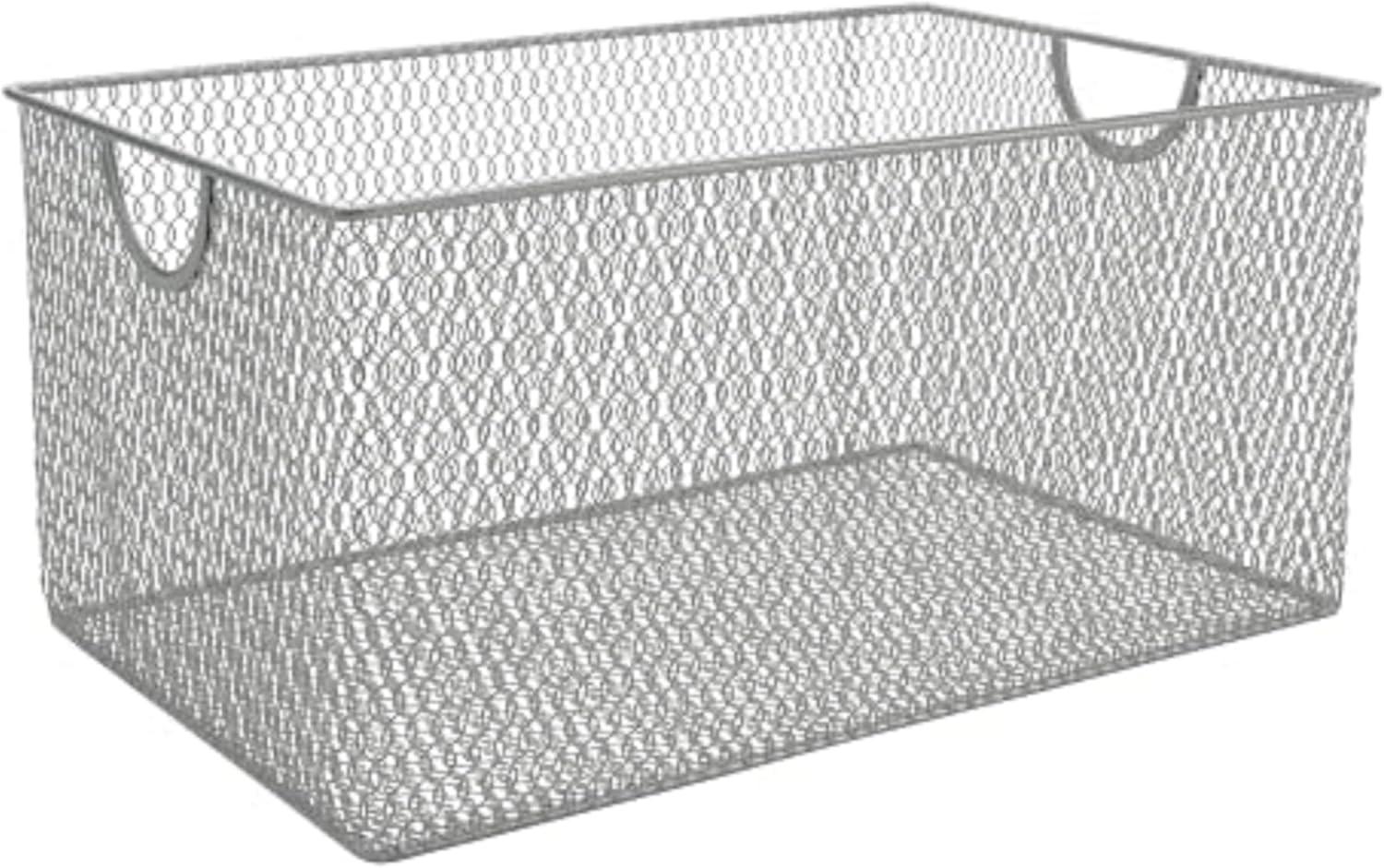 YBM Home Wire Mesh Storage Basket Organizer with Handles, Adult Silver 12 x 7.8 x 5.8