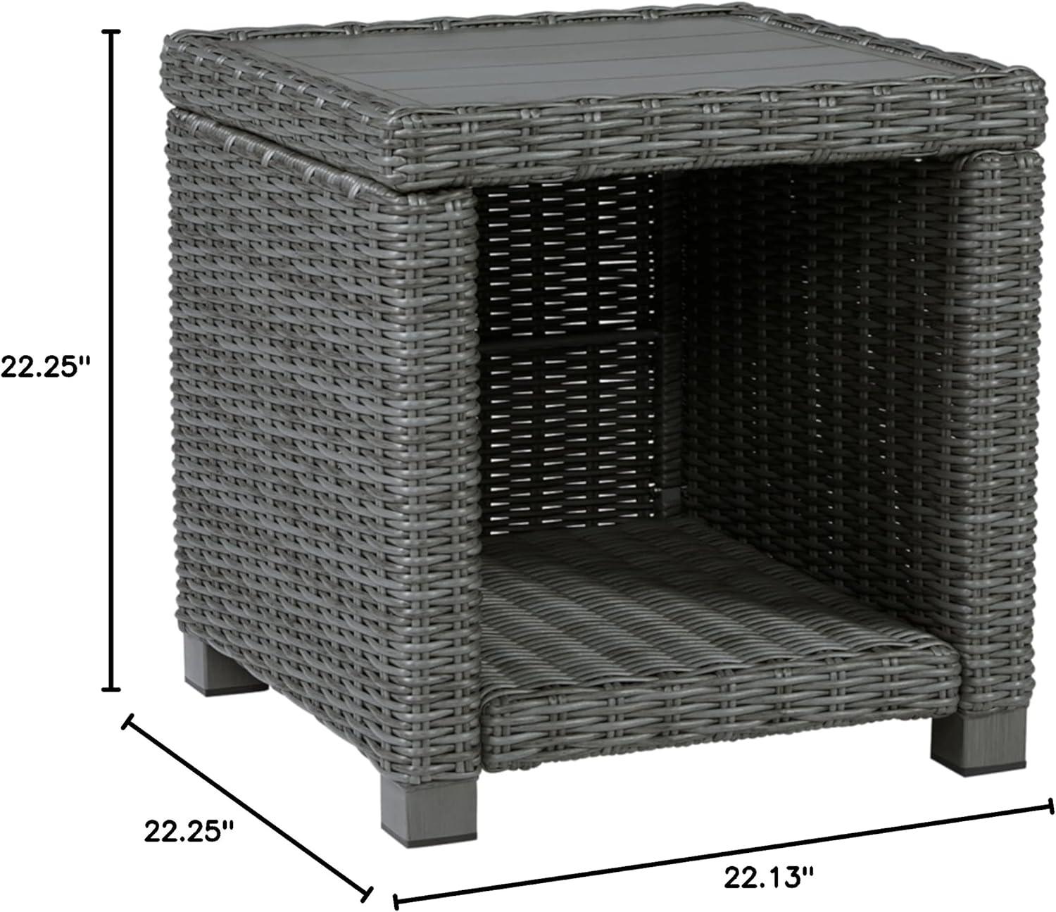 Gray Rectangular Wicker Outdoor End Table with Aluminum Top