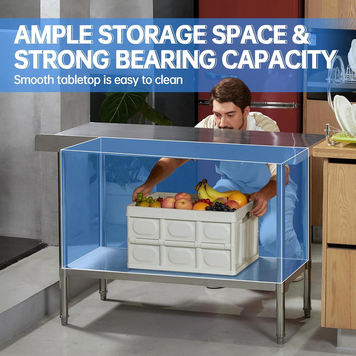 JINSEED Stainless Steel Work Table with Backsplash, 48 x 24 inch Commercial Food Prep Worktable, Heavy Duty Work Table for Kitchen, Restaurant, Hotelh