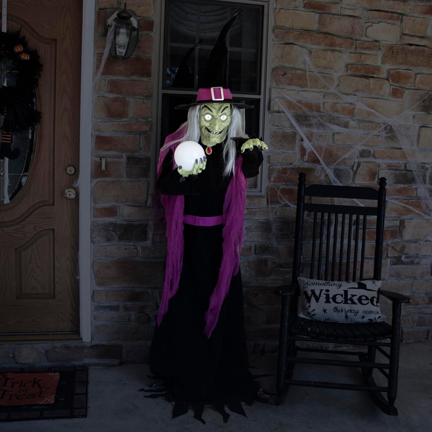 Haunted Hill Farm Haunted Hill Farm 6-Ft. Tall Fortune Teller Witch, Plug-In Motion-Activated Talking Halloween Prop