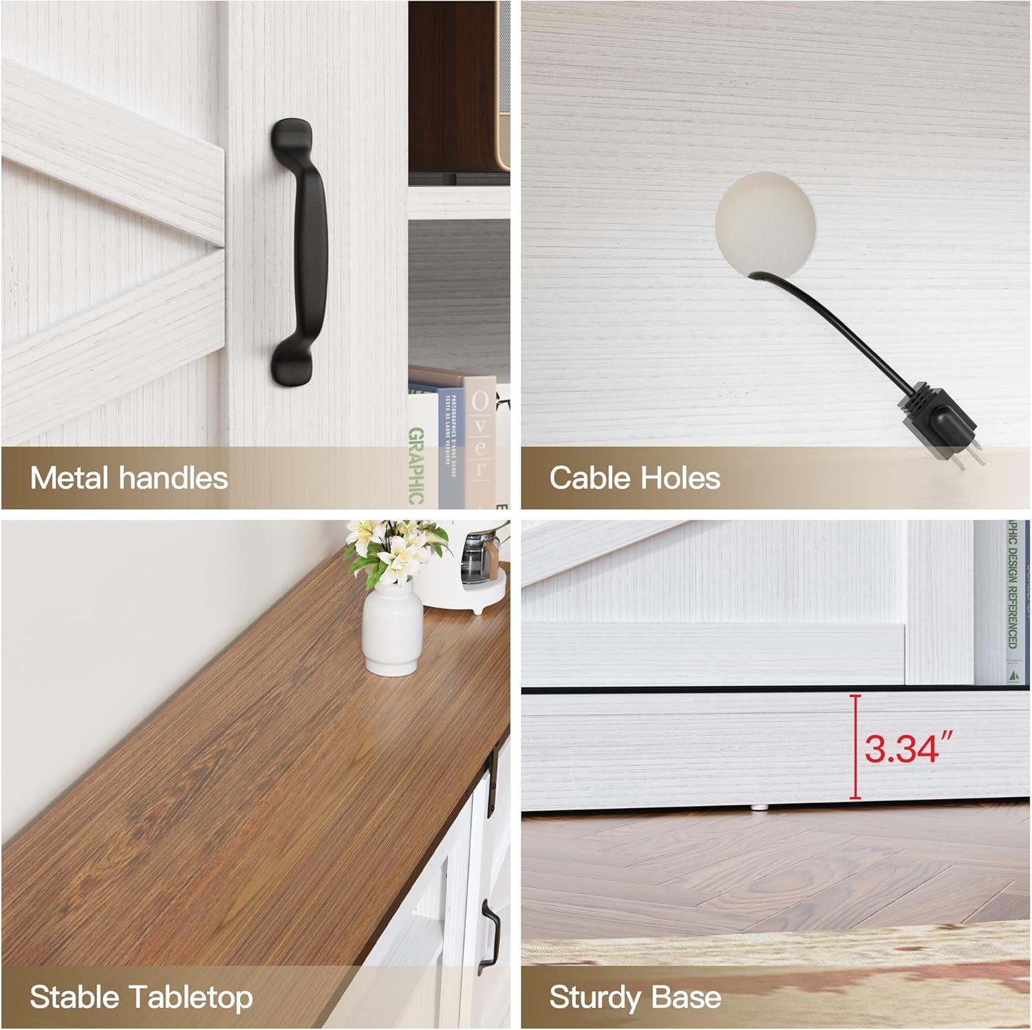 Kullavik Farmhouse TV Stand for Televisions up to 75 Inchs,Entertainment Center with Sliding Barn Doors and Storage Cabinets,Modern Media TV Console Table for Living Room,Bright White