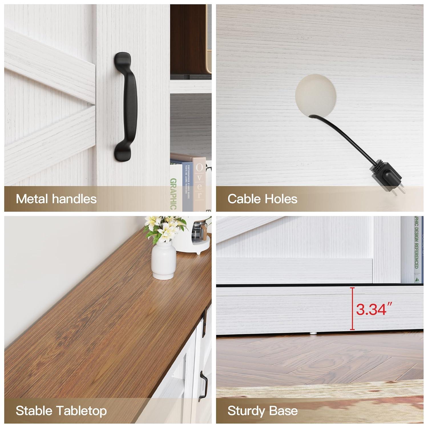 Kullavik Farmhouse TV Stand for Televisions up to 75 Inchs,Entertainment Center with Sliding Barn Doors and Storage Cabinets,Modern Media TV Console Table for Living Room,Bright White