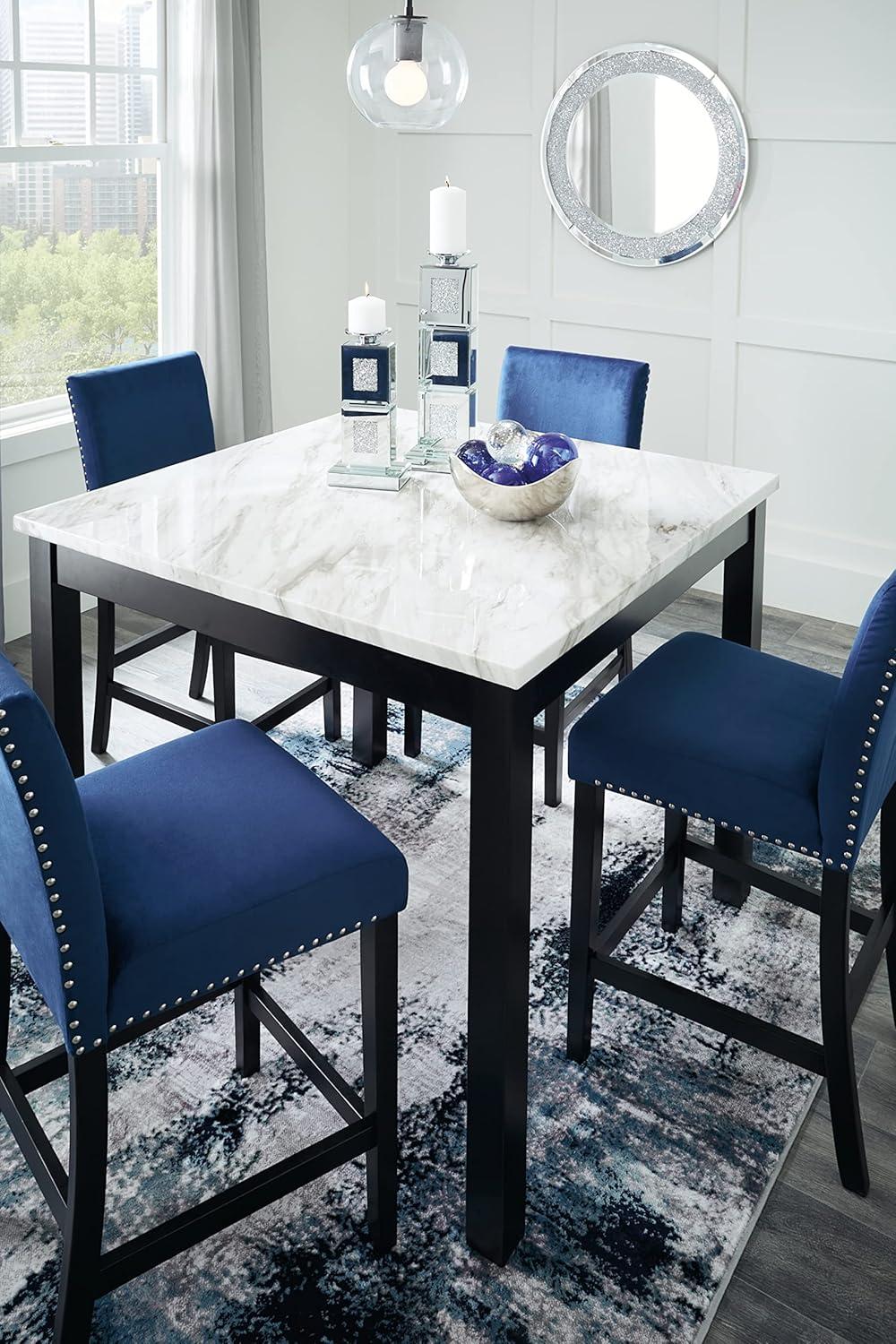 Contemporary Black and Blue Marble Counter Height Dining Set