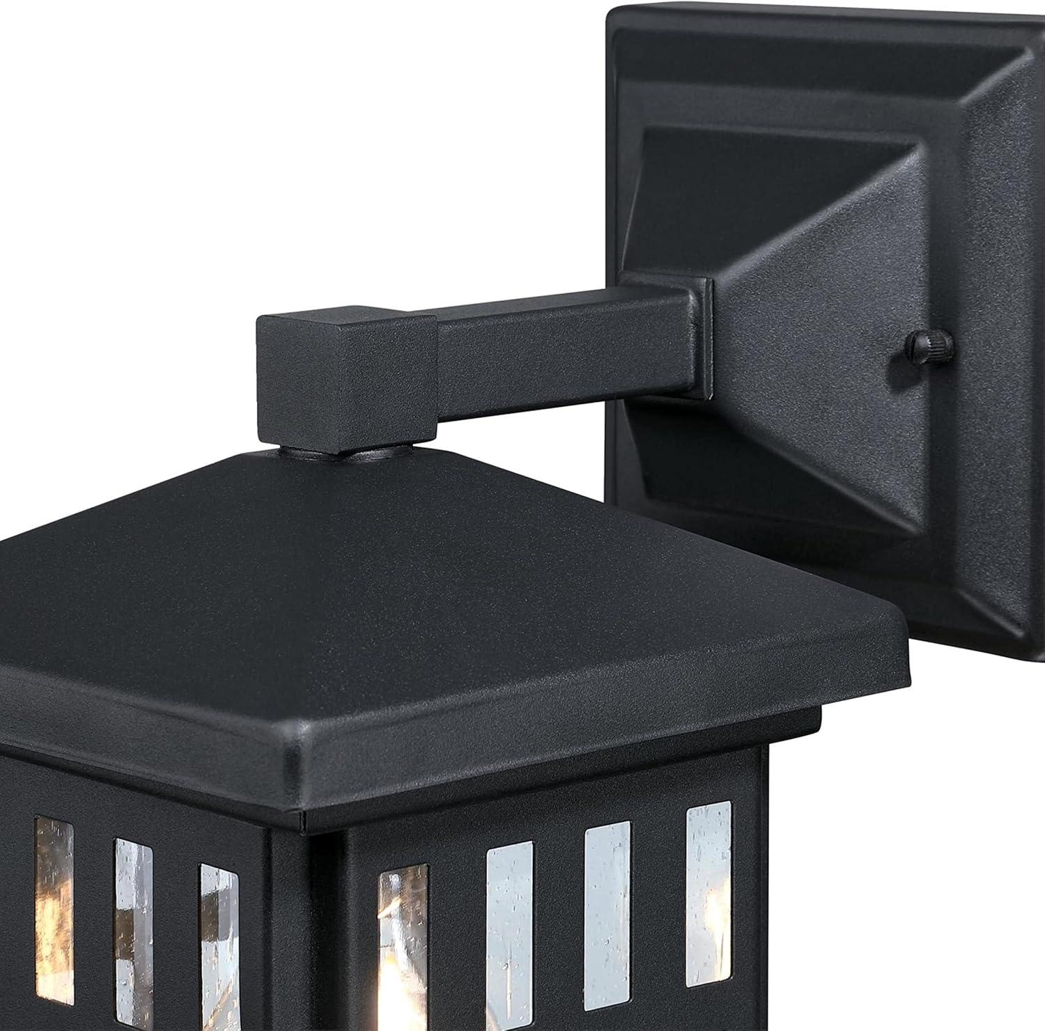 Textured Black Craftsman Outdoor Wall Sconce with Seeded Glass