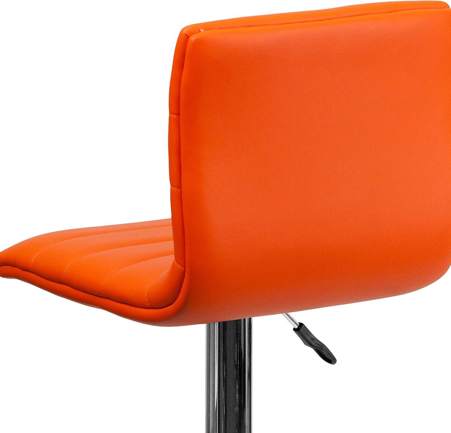 Flash Furniture Modern Orange Vinyl Adjustable Bar Stool with Back, Counter Height Swivel Stool with Chrome Pedestal Base