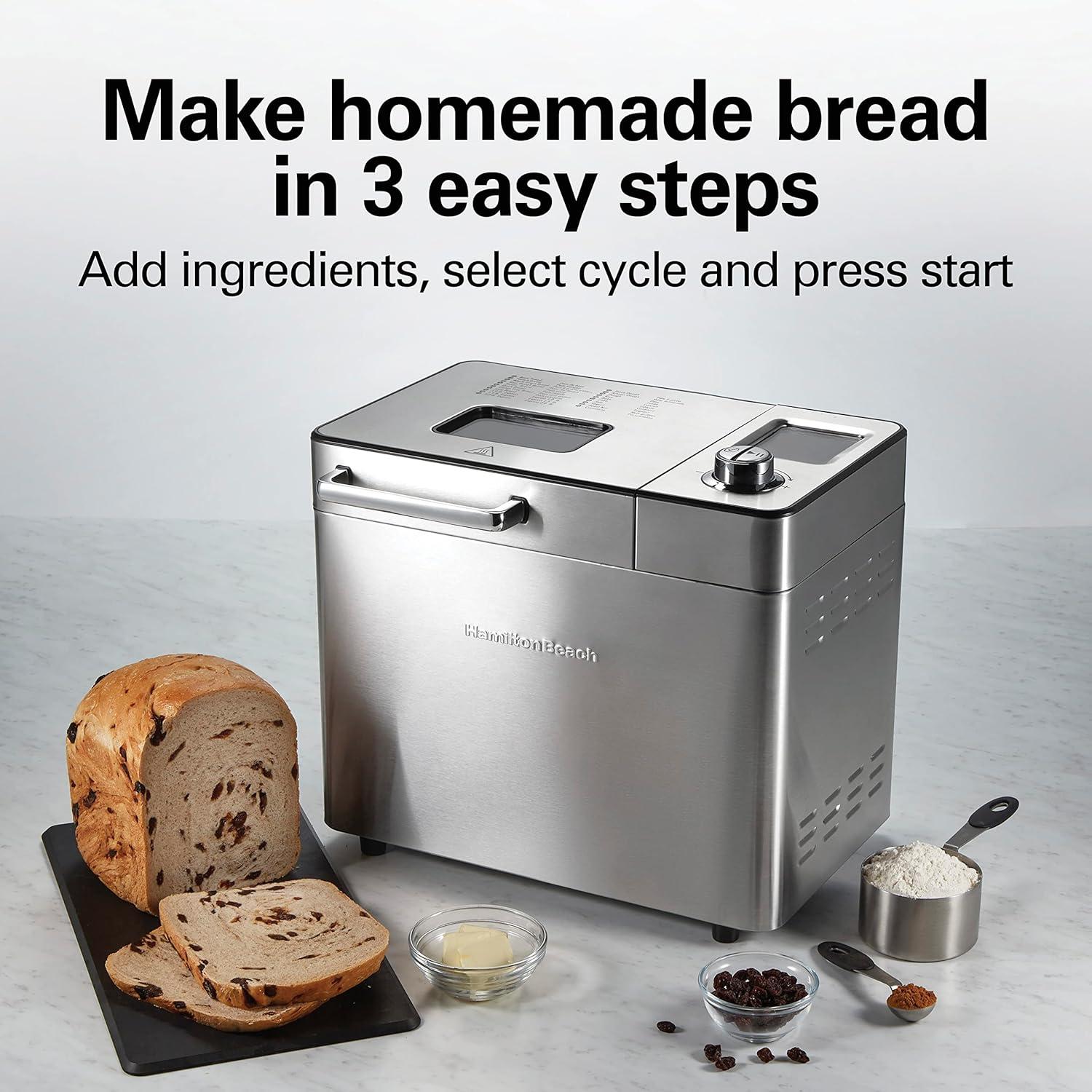 Hamilton Beach Premium Bread Make Machiner, Auto Fruit and Nut Dispenser, 21 Settings, Stainless Steel