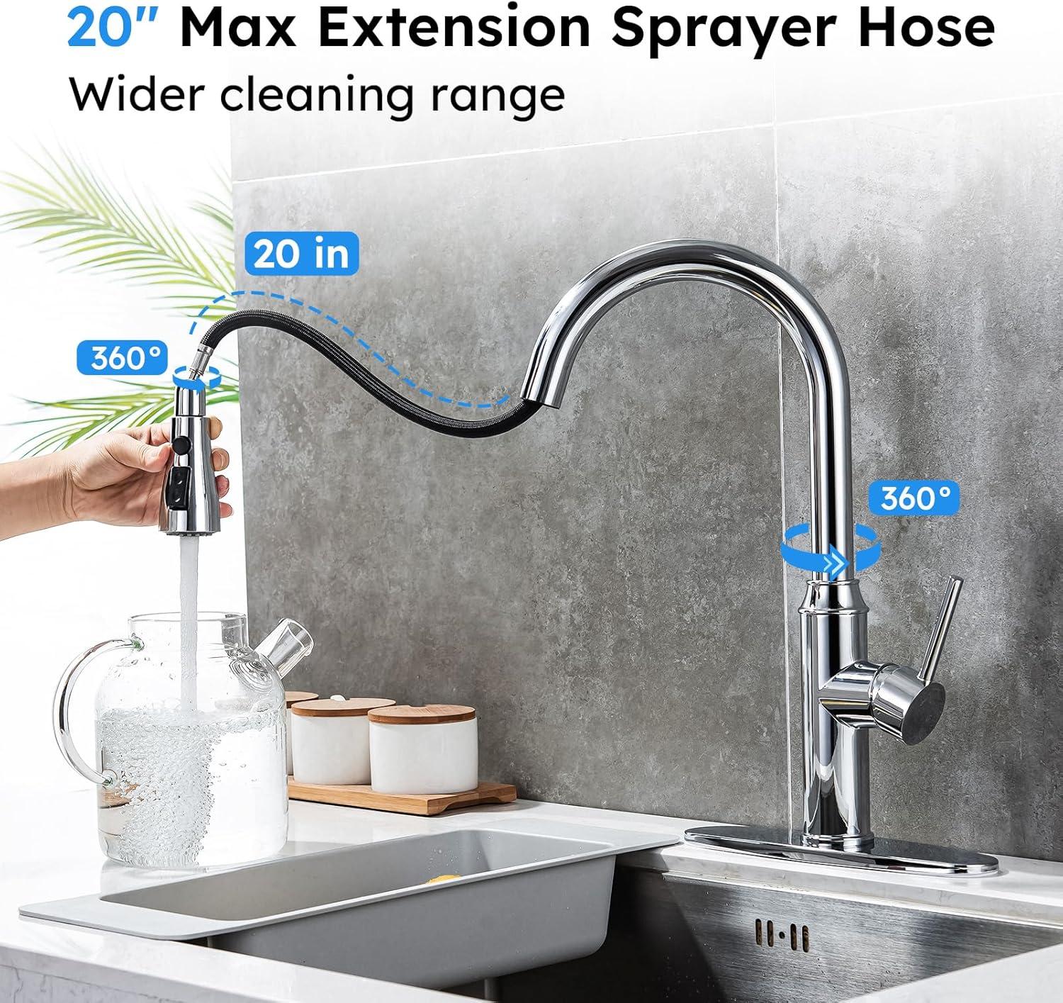 GAGALIFE Single Handle Pull Down Sprayer Kitchen Faucet High Arc Stainless Steel Faucet with 3-Function Sprayer JJL-CL-PT-SDP-C