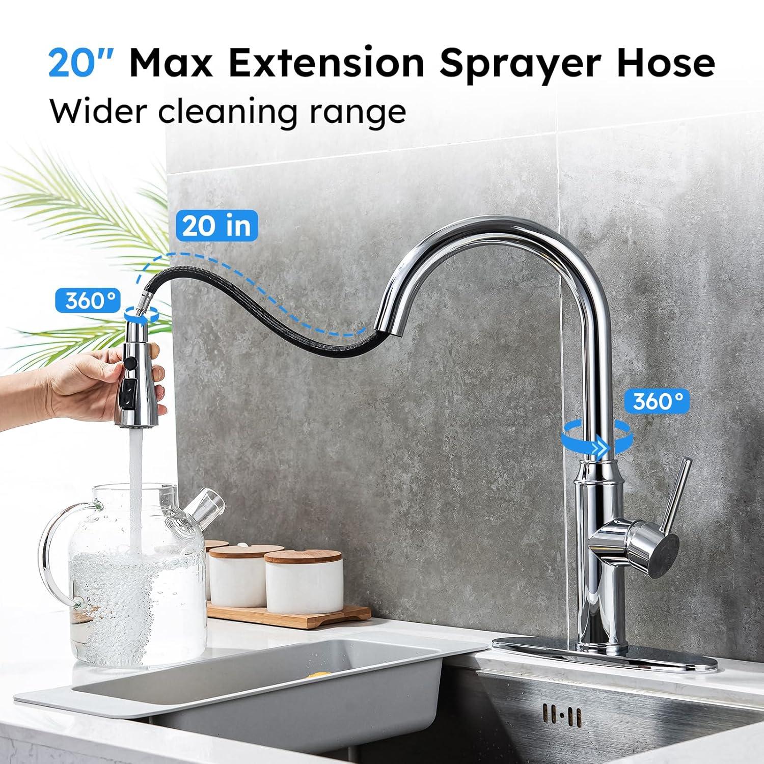 GAGALIFE Single Handle Pull Down Sprayer Kitchen Faucet High Arc Stainless Steel Faucet with 3-Function Sprayer JJL-CL-PT-SDP-C