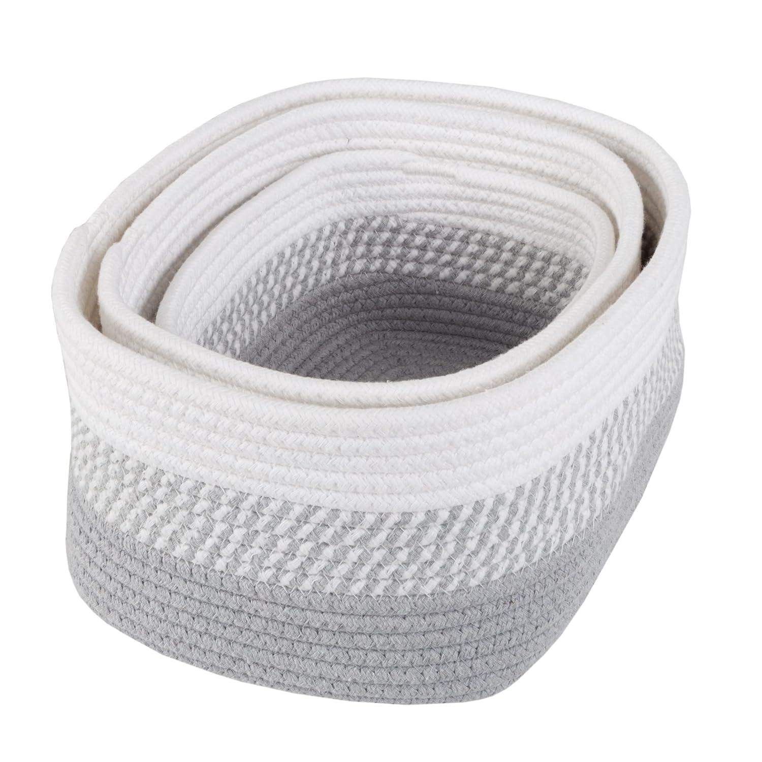 Home-Complete 3pc Storage Basket Set Gray: Cotton Cloth Bins for Shelves, Square Decorative Organizers, Hand Washable