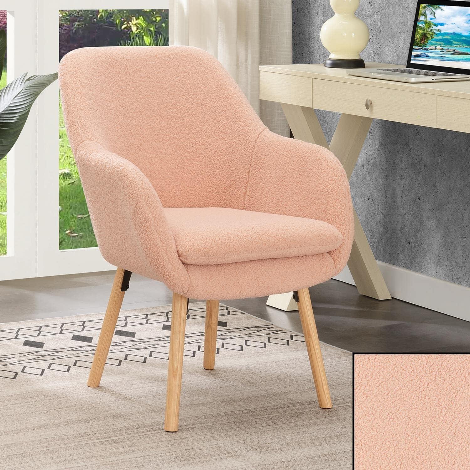 Convenience Concepts Take a Seat Charlotte Wingback Sherpa Accent Armchair, Sherpa Blush