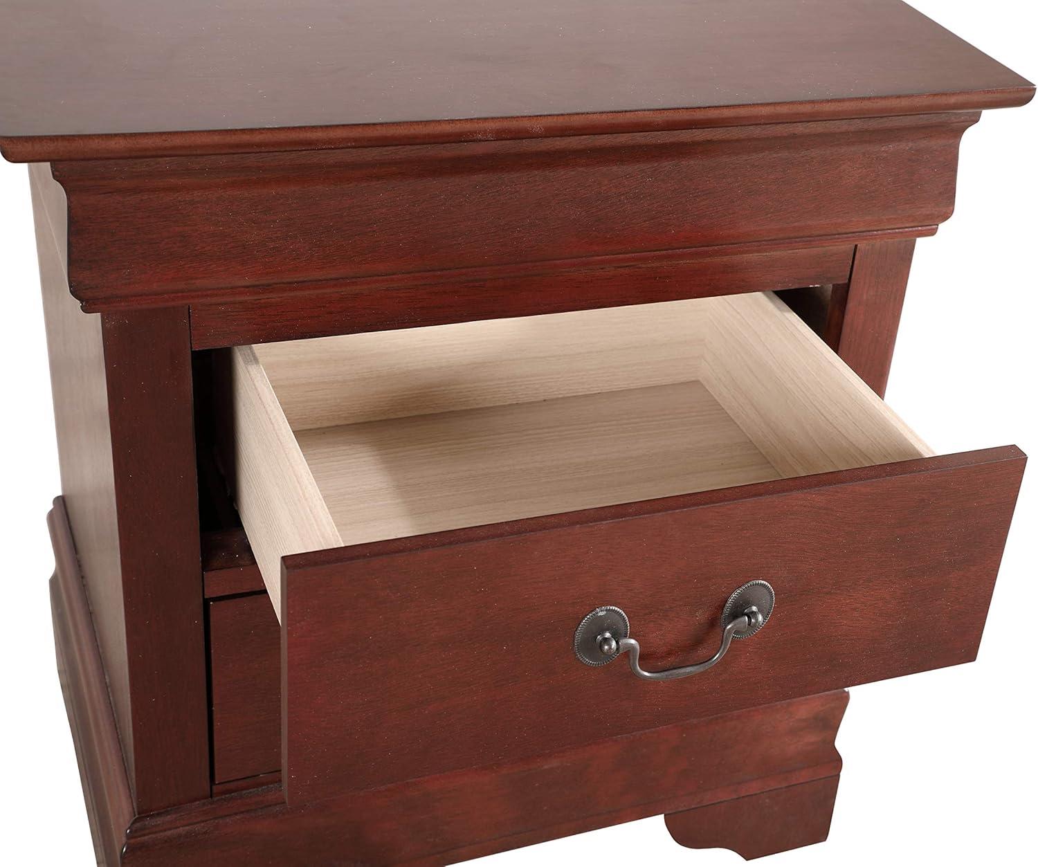 Transitional Cherry Wood Veneer 2-Drawer Nightstand with Metal Handles