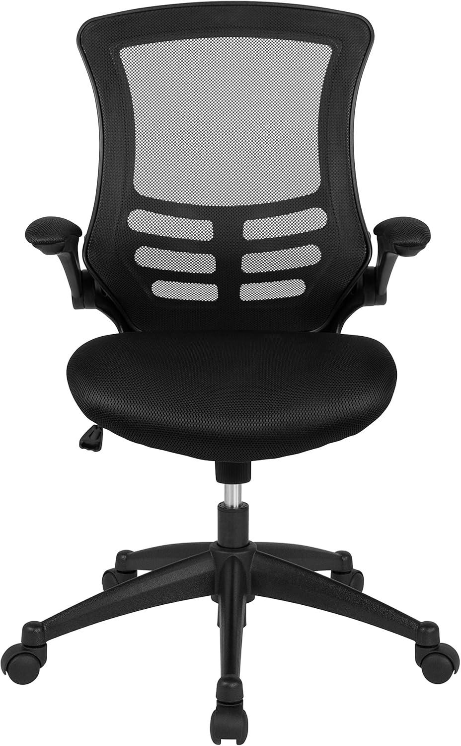 Flash Furniture Kelista Ergonomic Mesh Mid-Back Swivel Office Chair with Flip-Up Armrests, Black