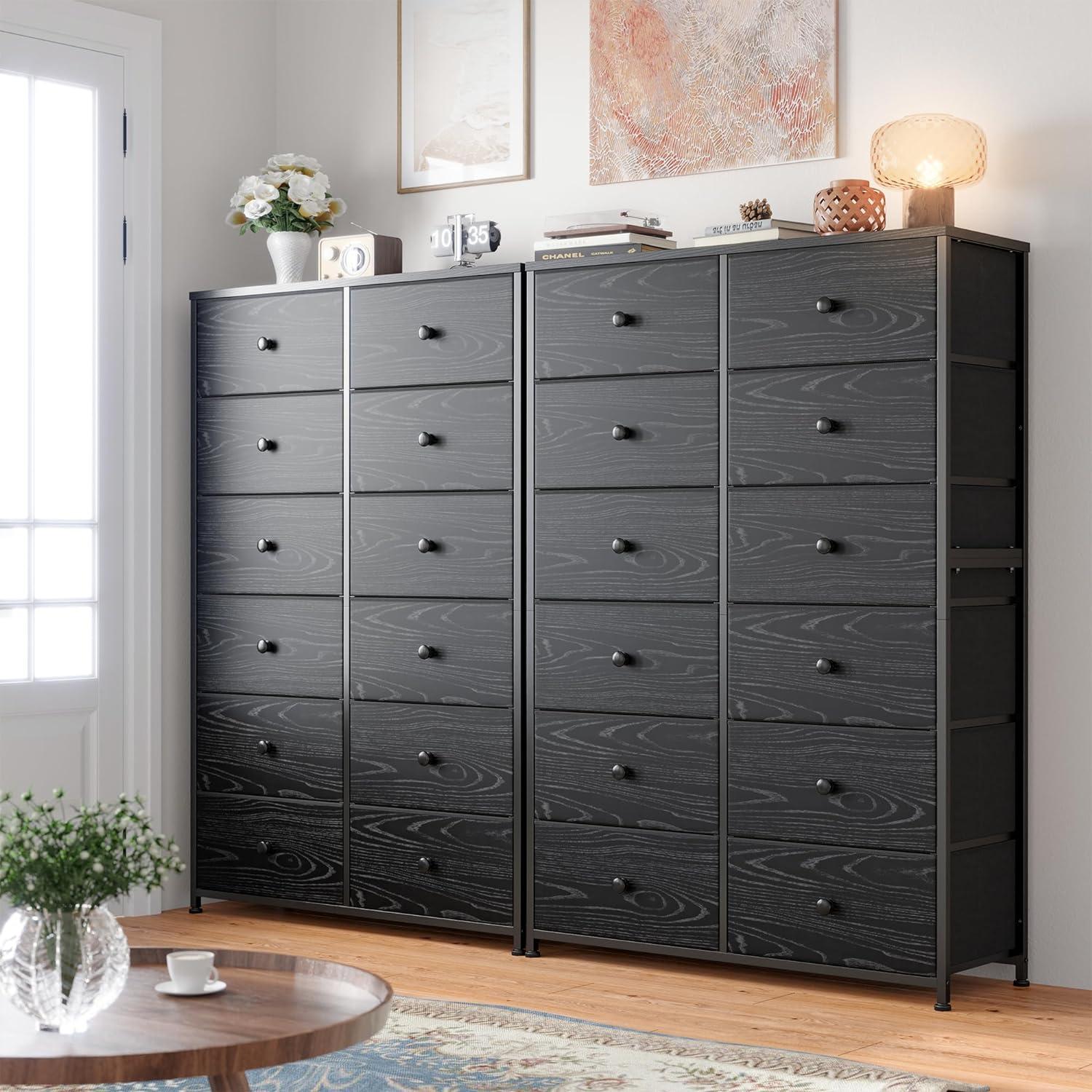 U-SHARE Dresser for Bedroom with 12 Drawers, Tall Dressers for Bedroom Black Dressers & Chests of Drawers for Closet, Living Room, Wood Top, Metal Frame Black