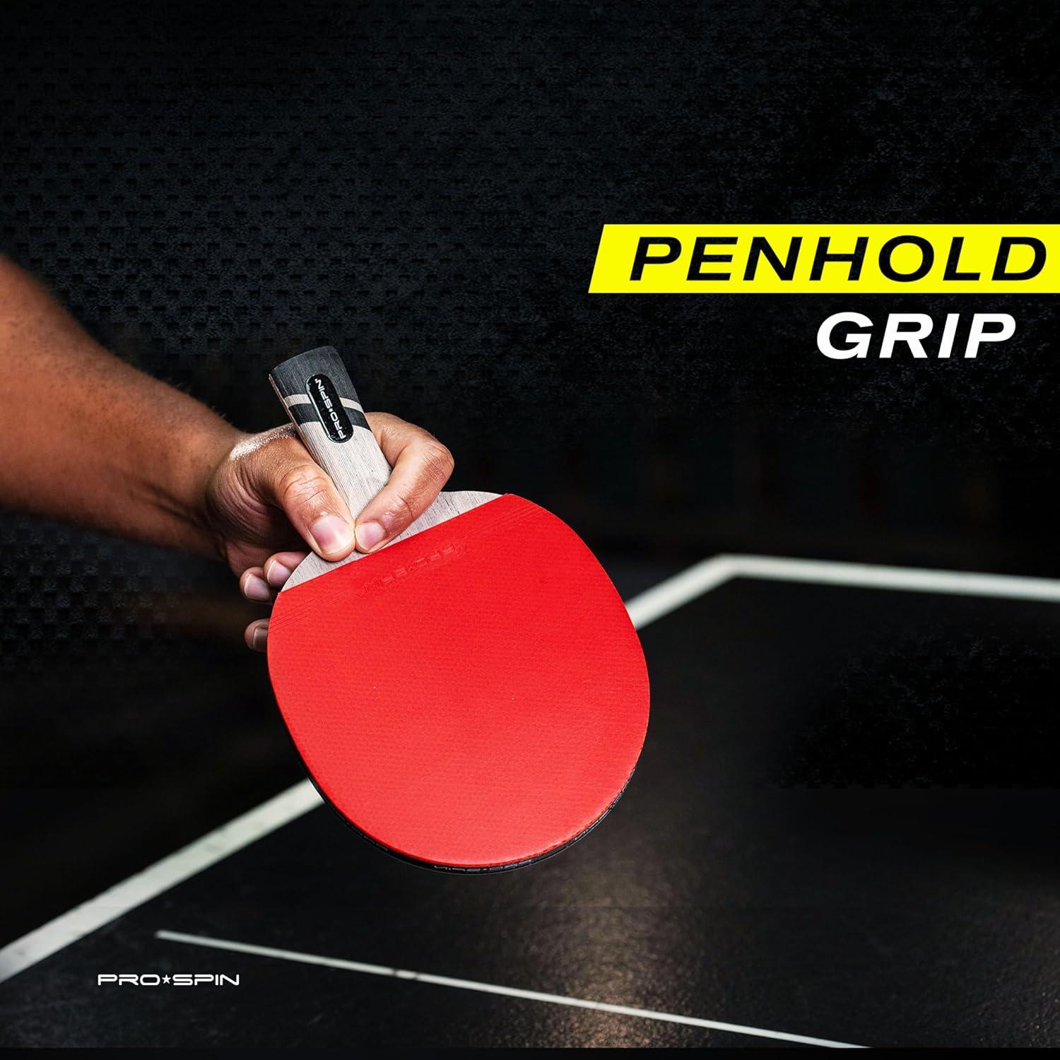 PRO-SPIN Ping Pong Paddle with Carbon Fiber, Penhold Grip, Performance-Level Table Tennis Racket