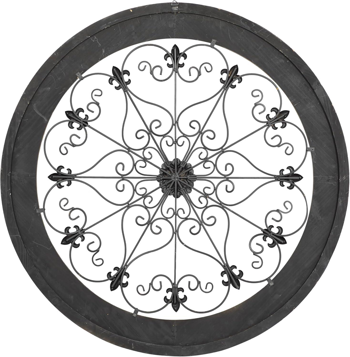 Rustic Arabesque Scroll 35" Round Wood & Iron Wall Decor