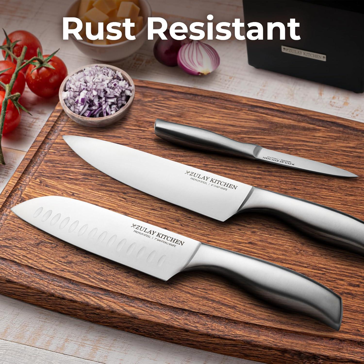 Zulay Kitchen Zulay Kitchen Premium 15-Piece Knife Set with Natural Wood Block and Built-in Sharpener