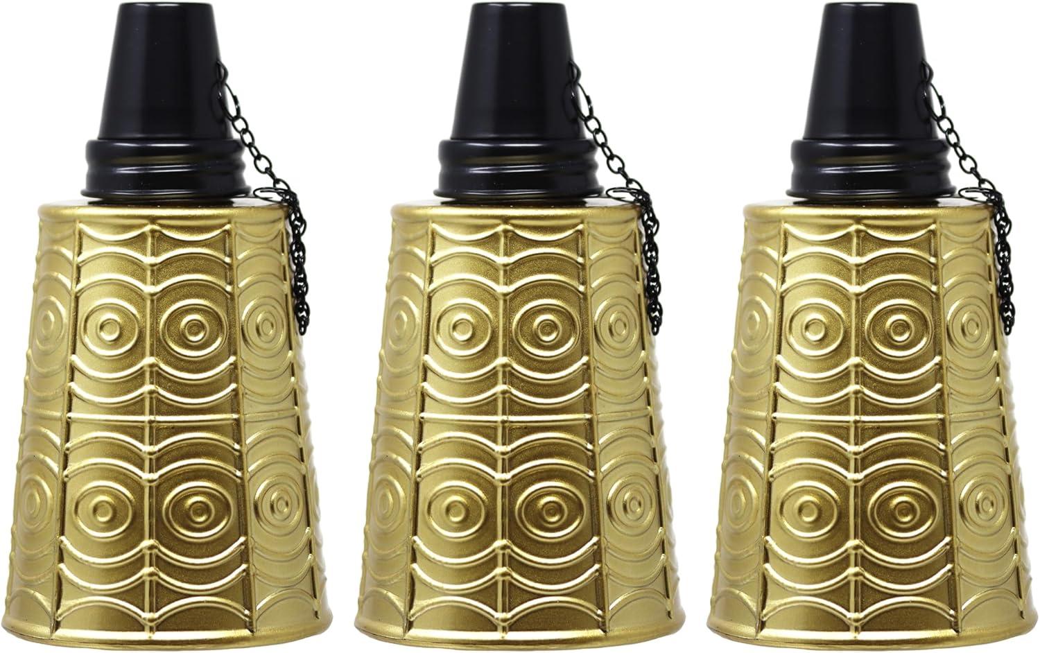 Seraphic Citronella Table Top Tiki Torches for Outdoor Patio, 16oz Decorative Glass Torch Citronella Oil Candles for Outside Deck, Garden, Parties, Set of 3, Gold