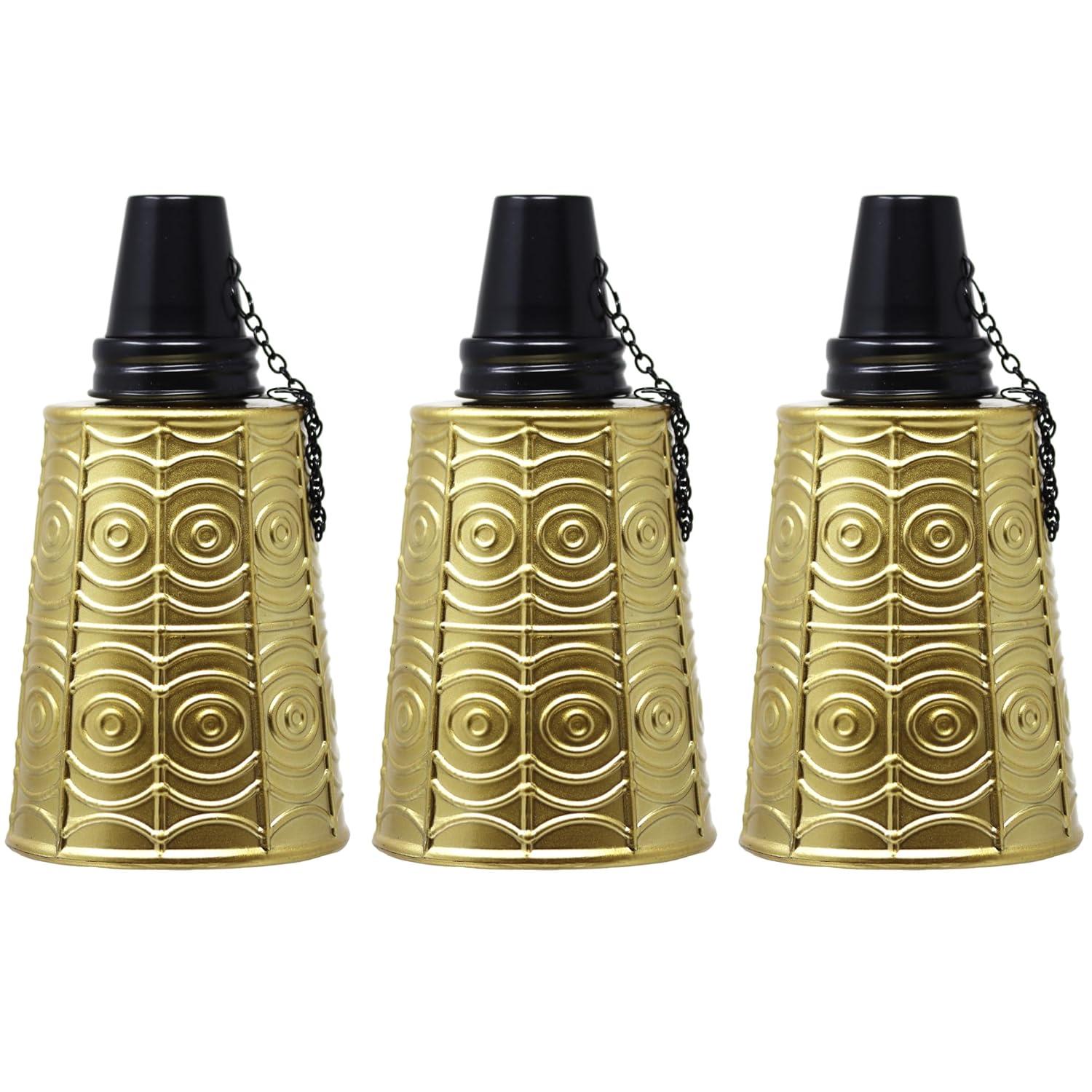 Seraphic Citronella Table Top Tiki Torches for Outdoor Patio, 16oz Decorative Glass Torch Citronella Oil Candles for Outside Deck, Garden, Parties, Set of 3, Gold