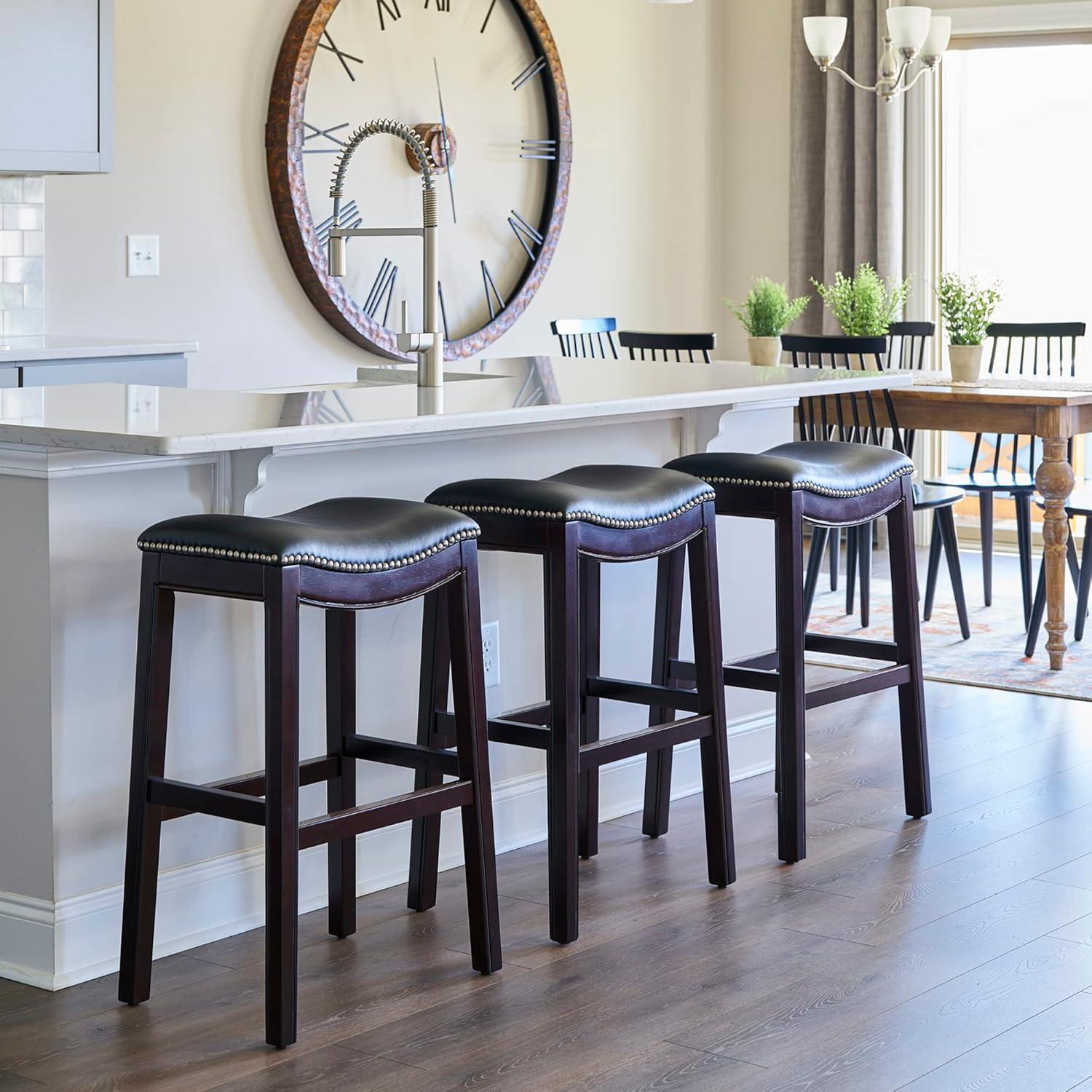 Julian 30in. H Bar-Height Wood Barstool with Gray Faux-Leather Seat