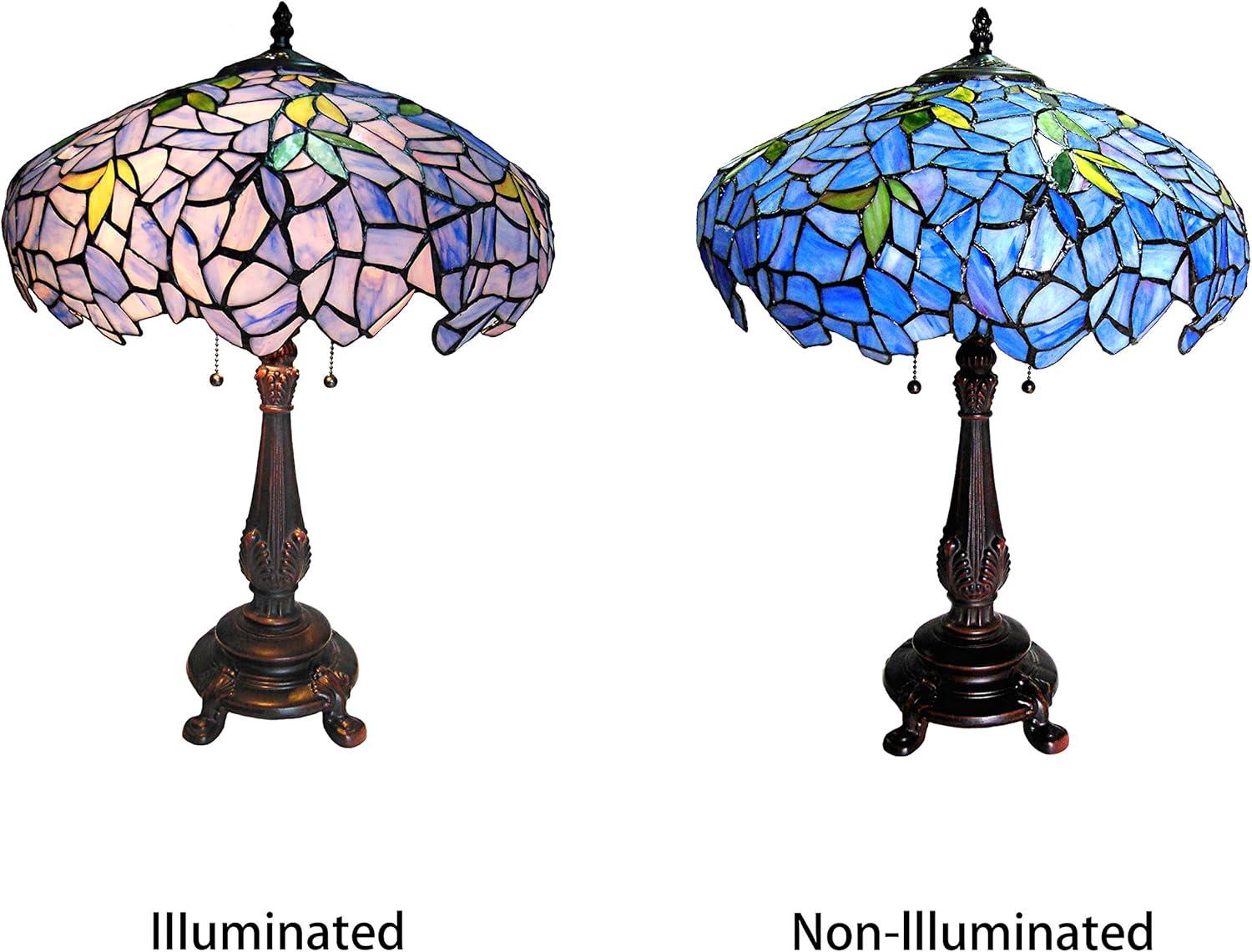 Blue Stained Glass Wisteria Table Lamp with Bronze Base