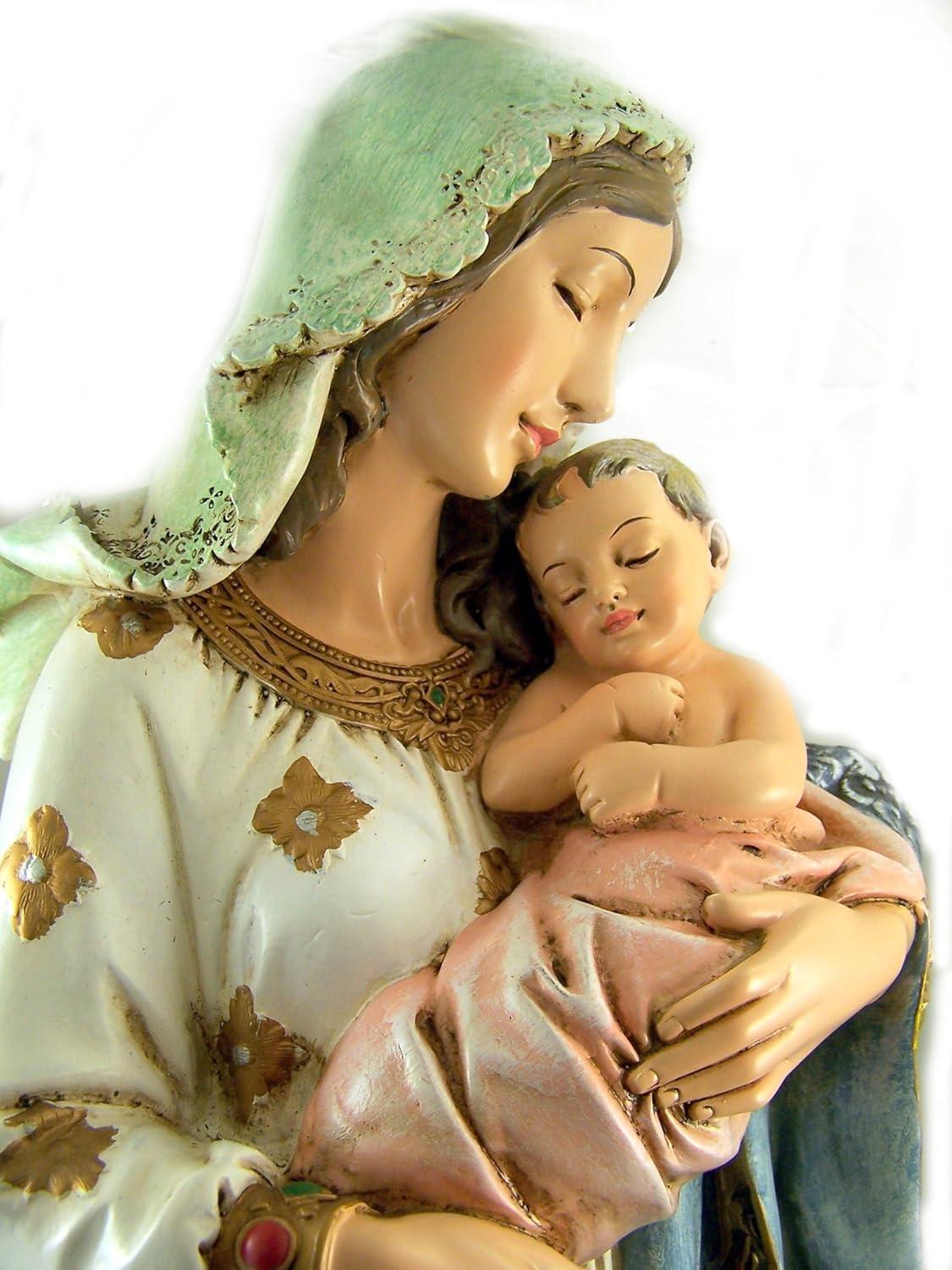 Hand-Painted Resin Madonna and Child Statue, 23.25-Inch