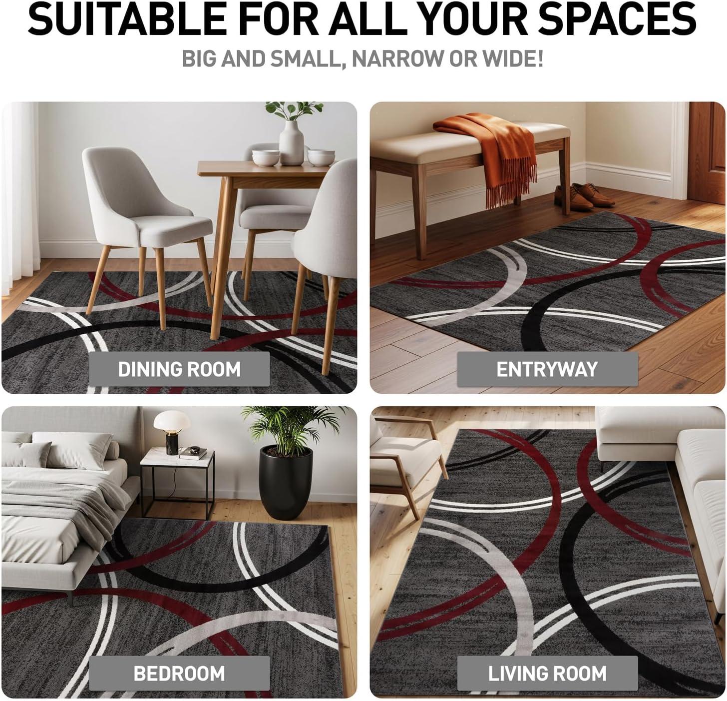 World Rug Gallery Contemporary Abstract Circles Design Red 6'6" Round Area Rug