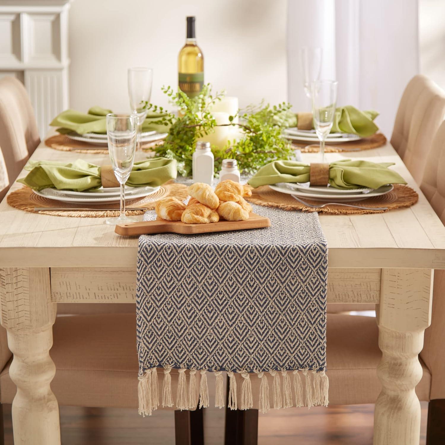DII French Blue Diamond Jaquard Table Runner 15x72