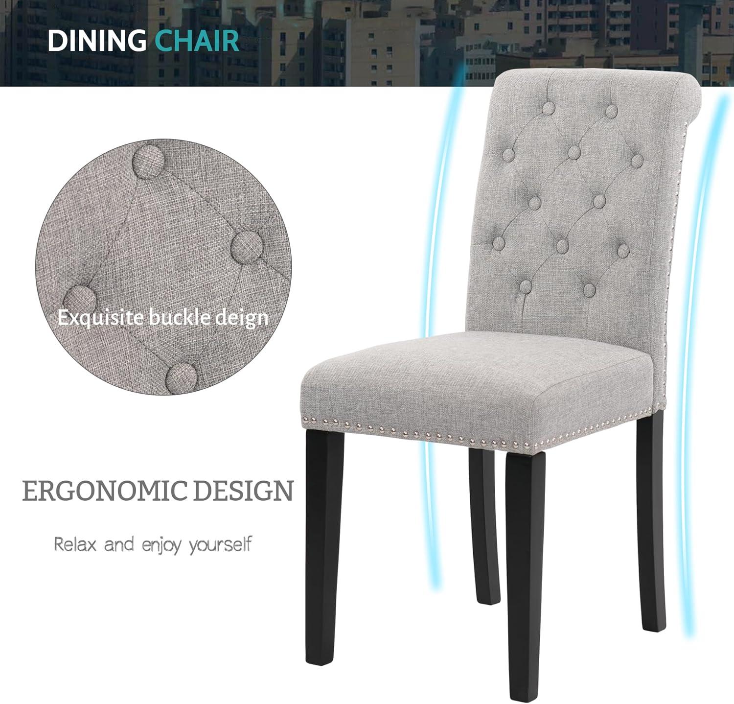 Charcoal Fabric Set Of 2 Dining Chairs Contemporary Plush Cushion Side Chairs Tufted Back Chair Kitchen Dining Room