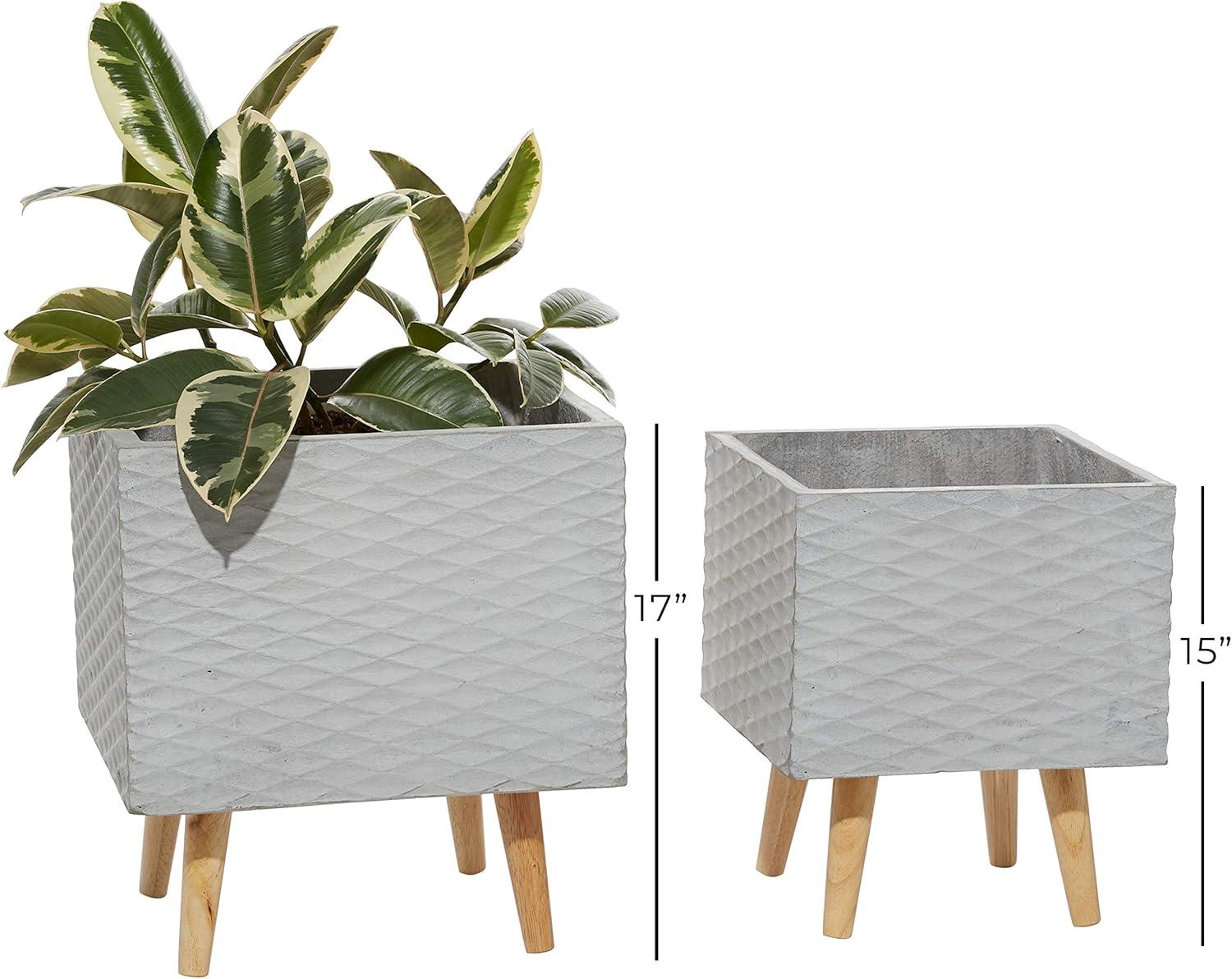 DecMode 15", 17" Gray Ceramic Contemporary Planter, 2 - Pieces