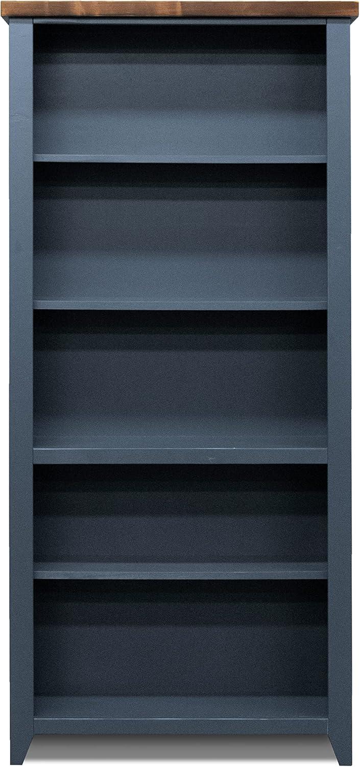 GeeHome Bridgevine Home Nantucket 72 inch high 5-shelf Bookcase, No Assembly Required, Blue Denim and Whiskey Finish