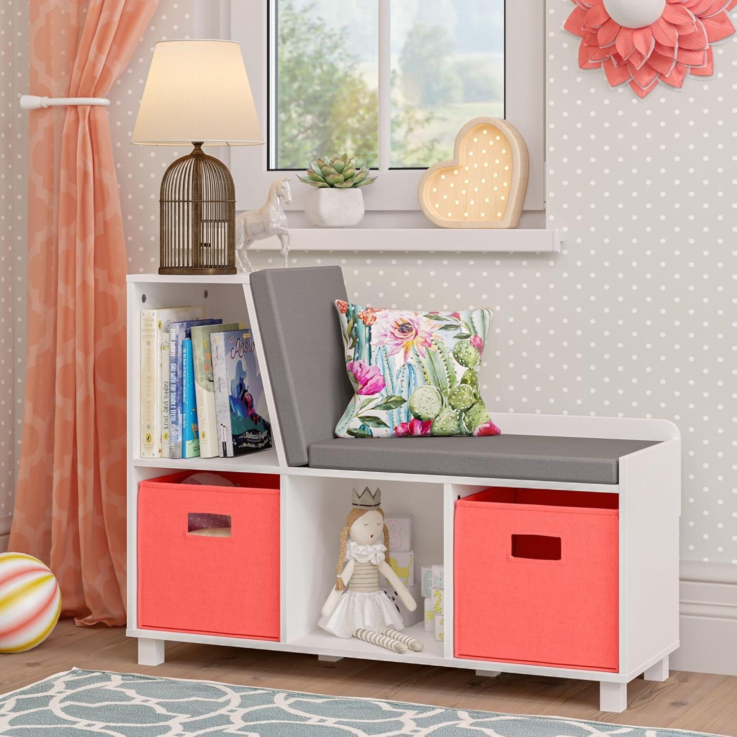 RiverRidge Home RiverRidge Kids Reading Book Nook Cushioned Toy Storage Bench with Cubby Organizers