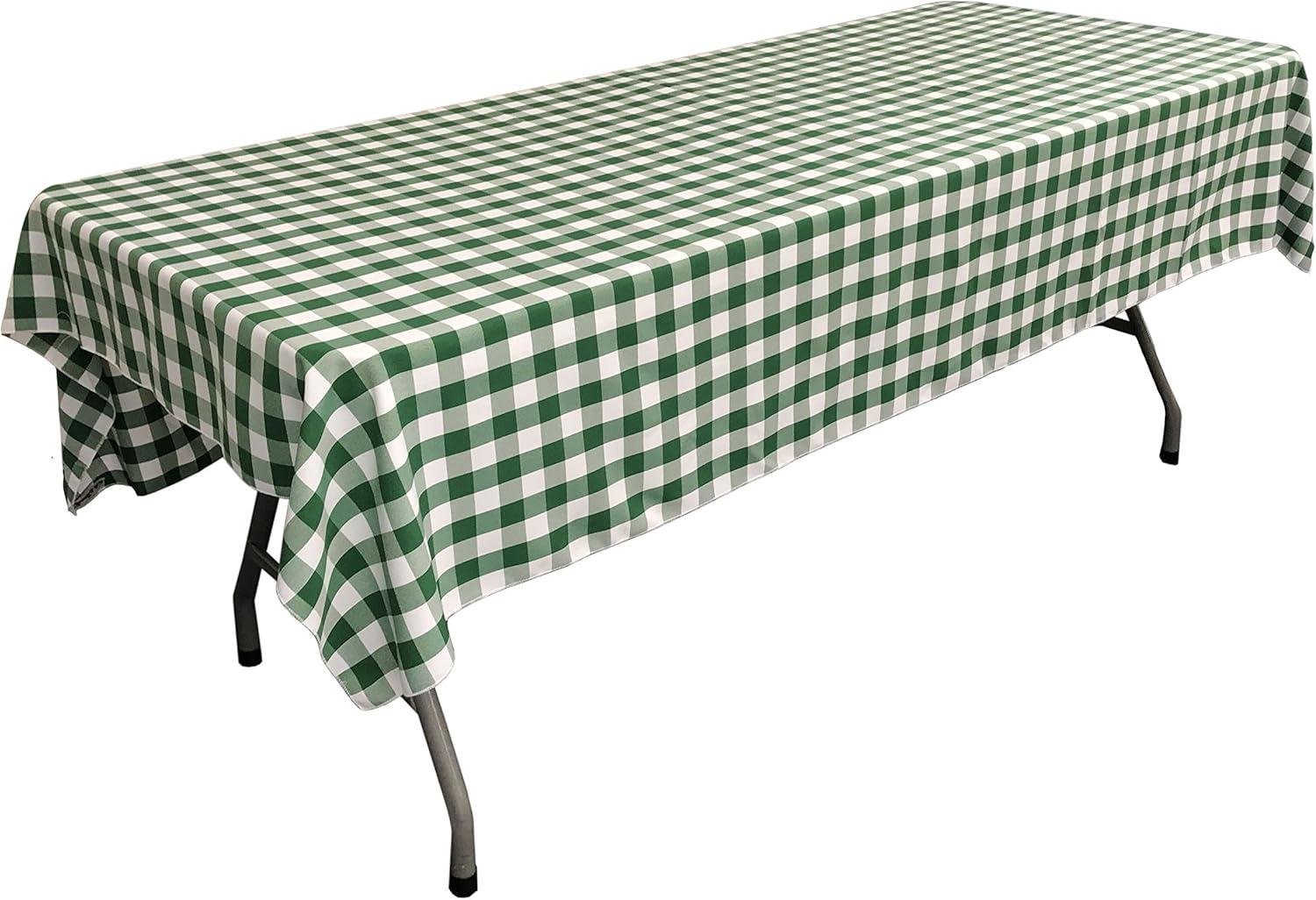LA Linen Polyester Gingham Checkered 60 by 90-Inch Rectangular Tablecloth, Hunter Green and White