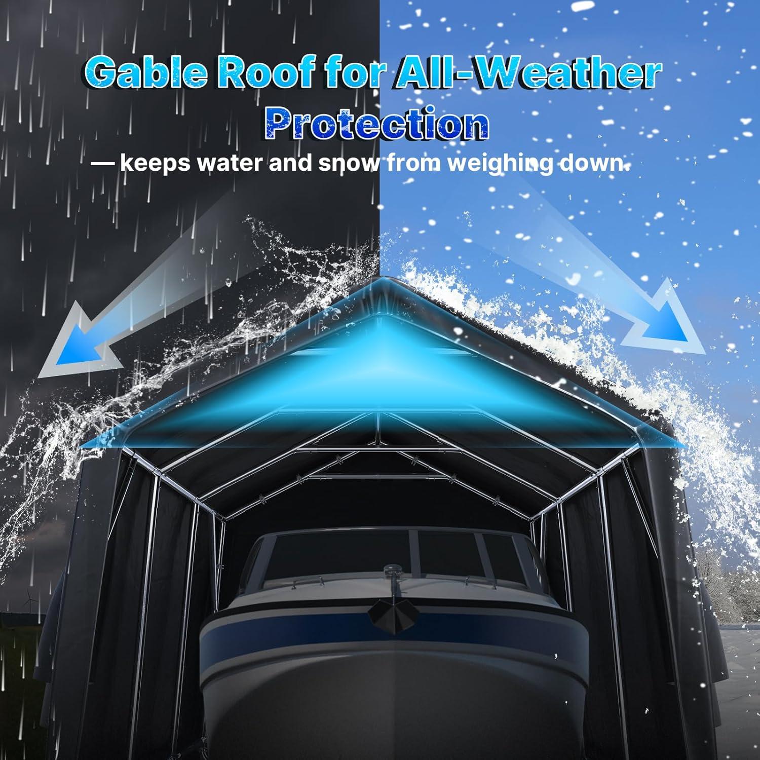 ADVANCE OUTDOOR 10x15 ft Outdoor Storage Shelter Shed with 2 Roll up Zipper Doors & Vents Peak Roof Carport for Motorcycle Waterproof and UV Resistant Anti-Snow, Gray