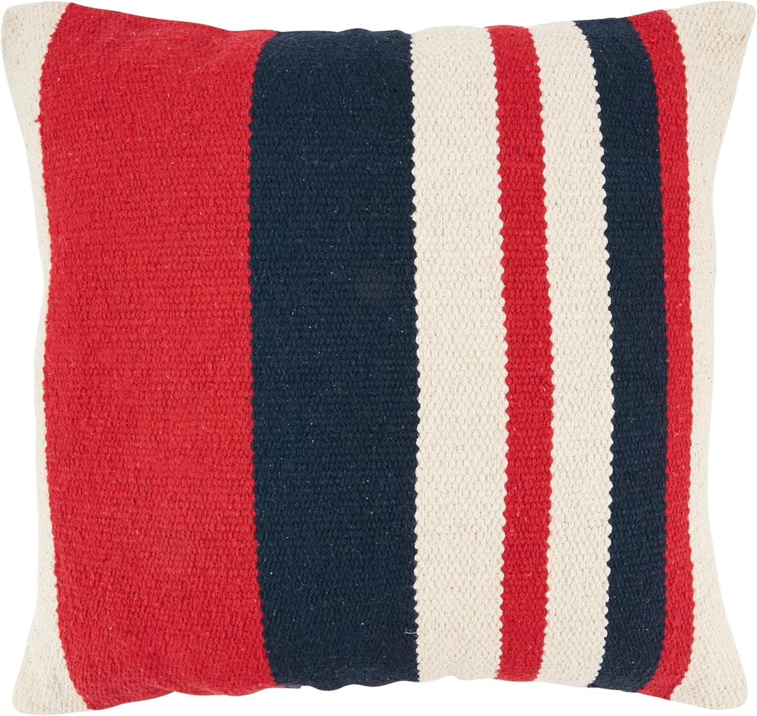 Red, White, and Blue Cotton Stripe Throw Pillow Cover 18" x 18"