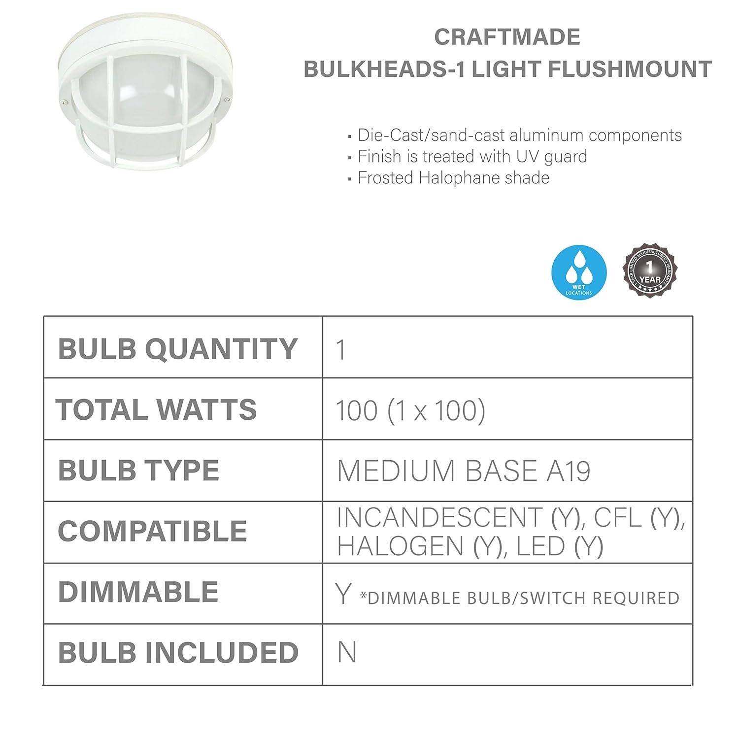 Craftmade Cast Aluminum 1 - Bulb Outdoor Bulkhead Light