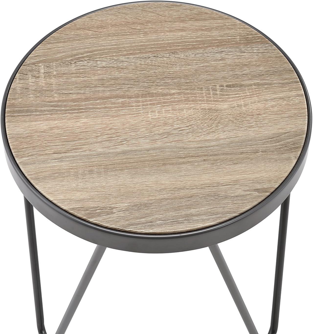 ACME Bage Round Wooden Top End Table in Weathered Gray Oak