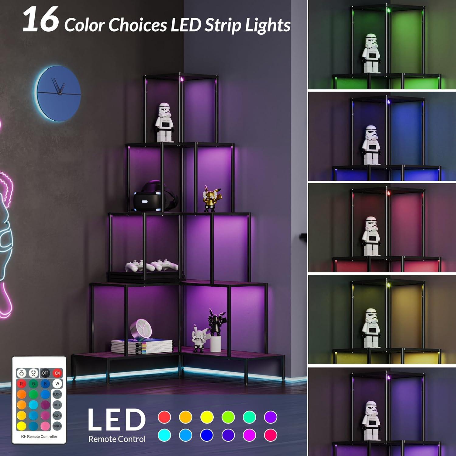 BELLEZE 5-Tier Corner Bookshelf with RGB Light