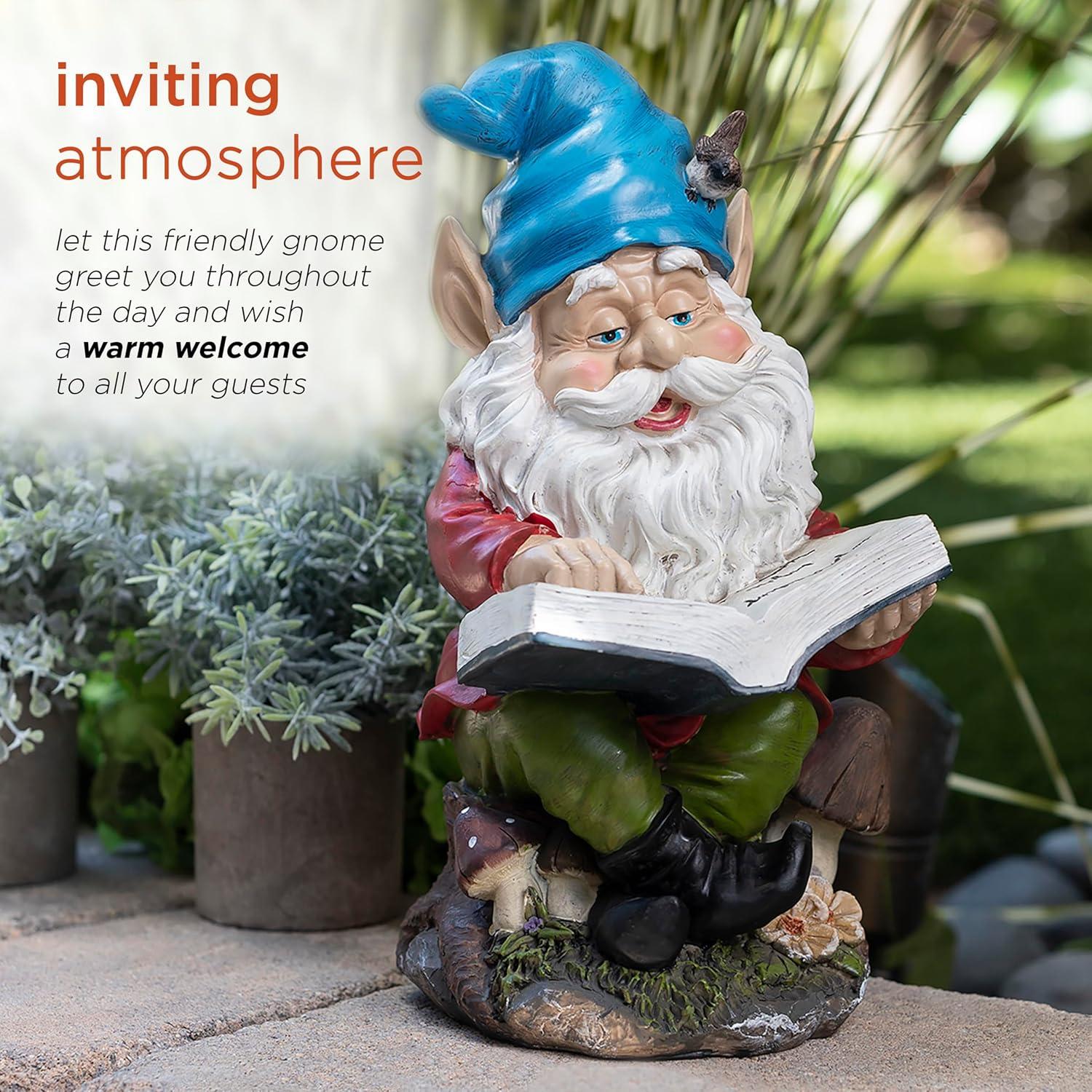 Colorful Resin Garden Gnome Reading Book Statue