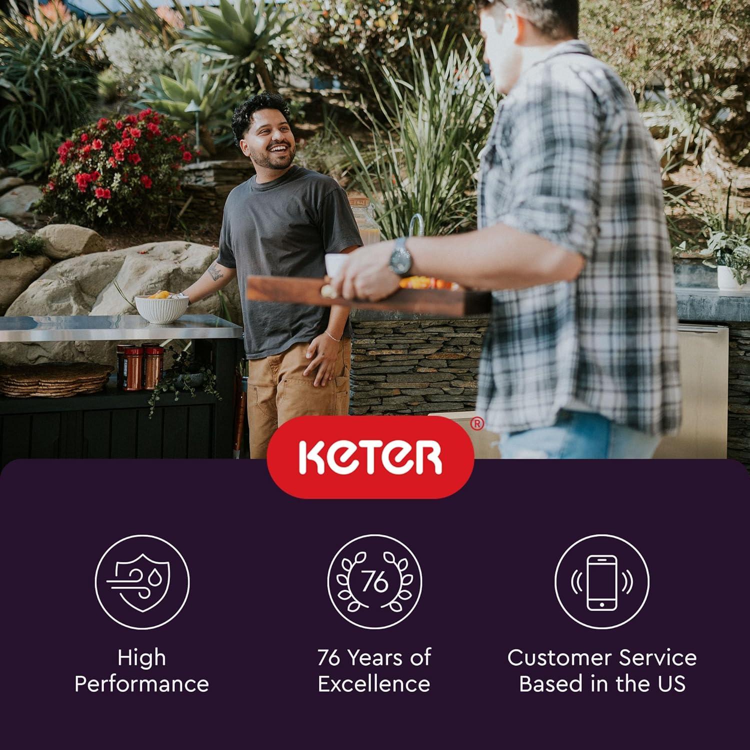 Keter Unity XL Outdoor Durable Kitchen Rolling Bar Cart with Storage Cabinet, Graphite