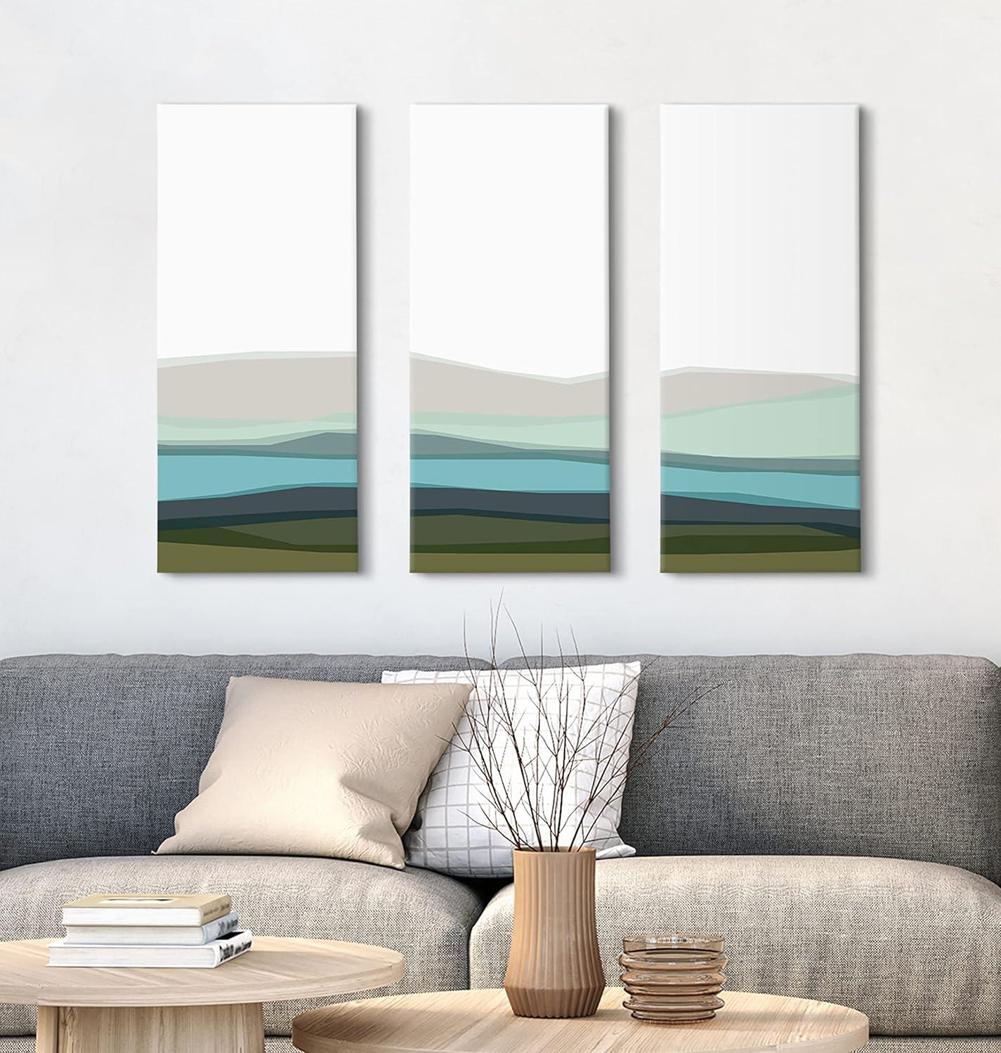 (Set of 3) 12"x28" Abstract Blue Lake and Mountains by The Creative Bunch Studio Unframed Wall Canvas - Kate & Laurel All Things Decor