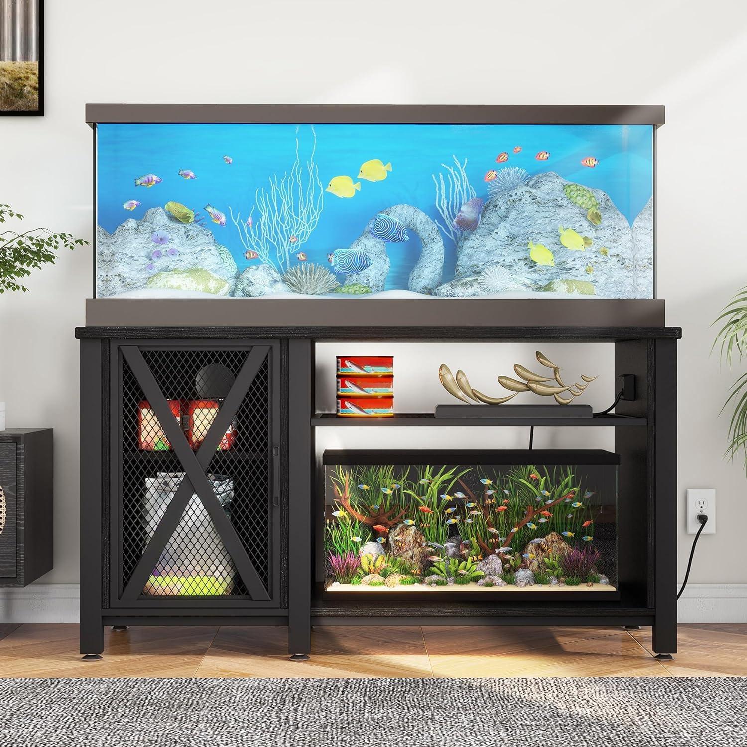 Tucker Murphy Pet™ Fish Tank Stand - 55-75 Gallon Wooden Aquarium Stand With Storage Cabinet For Fish Tank Accessories - 770 LBS Capacity, 51"X19.6"X35"H